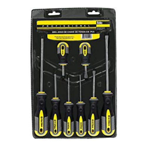 Jogo de Chaves Fenda e Philips Imantada com 8 peças EDA