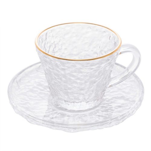 Xícara de Chá com Pires Cristal Fio de Ouro 180ml Lyor